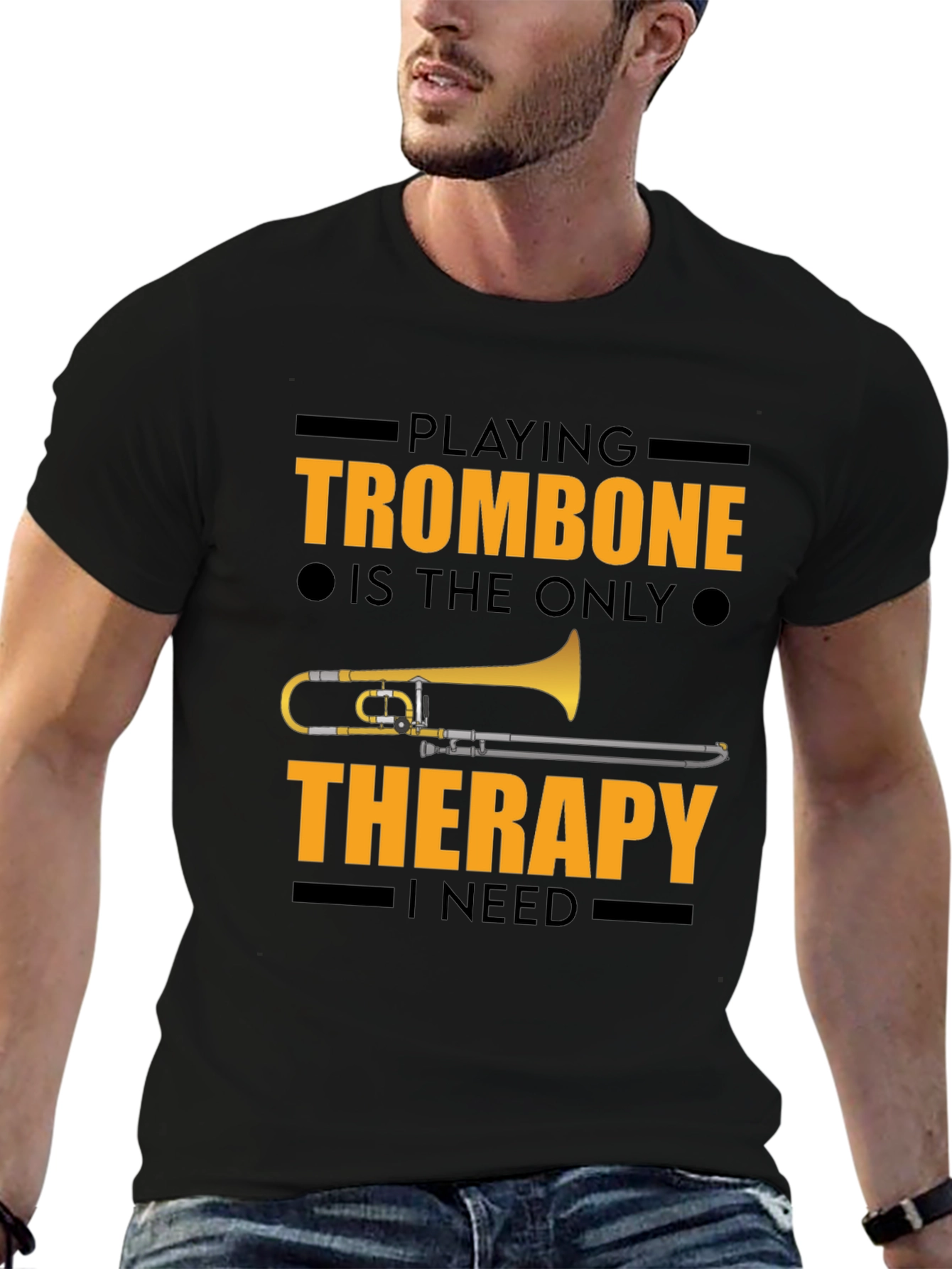 Trombone Therapy Graphic Tee - Musicians Black T-Shirt