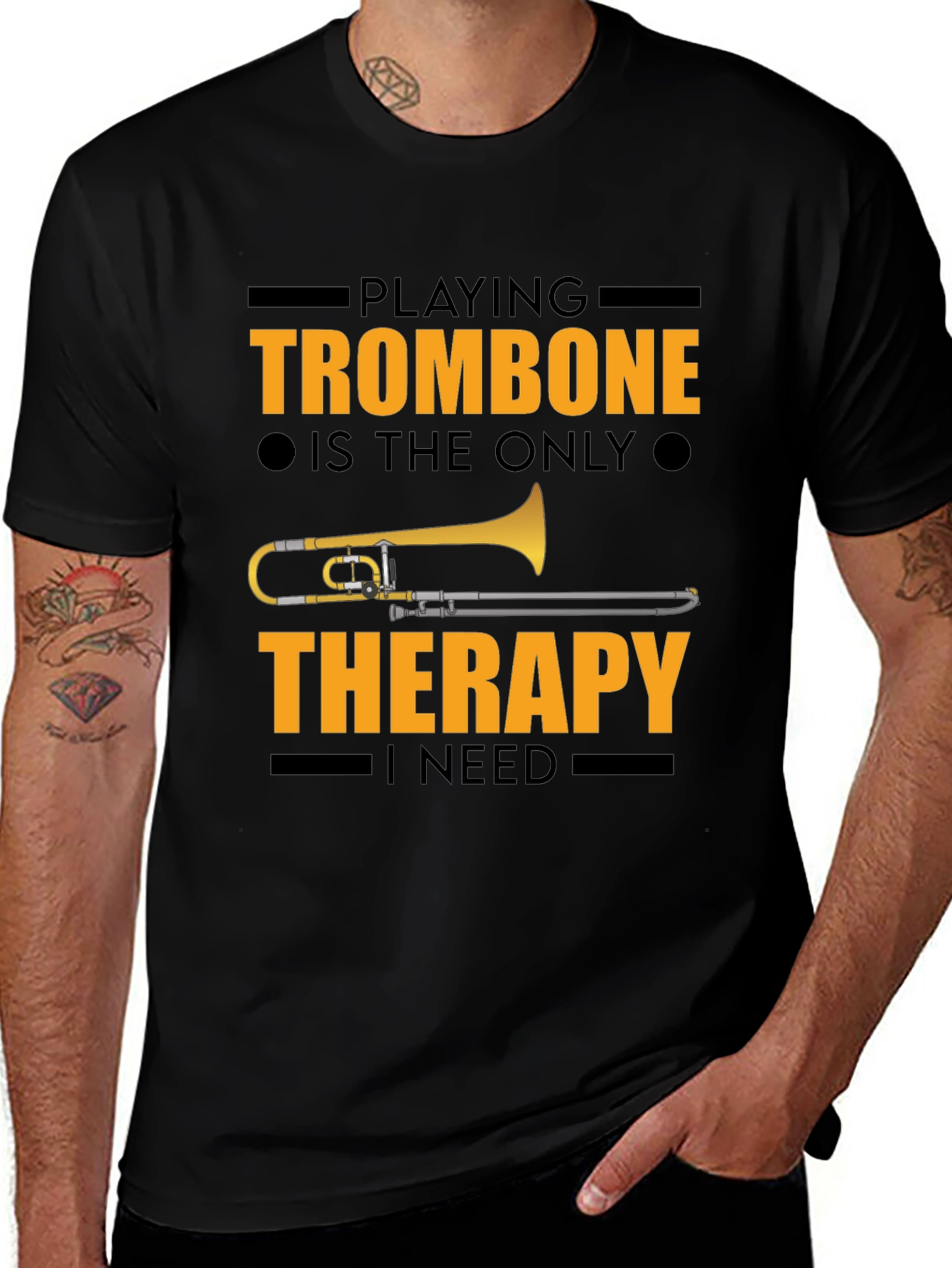 Trombone Therapy Graphic Tee - Musicians Black T-Shirt
