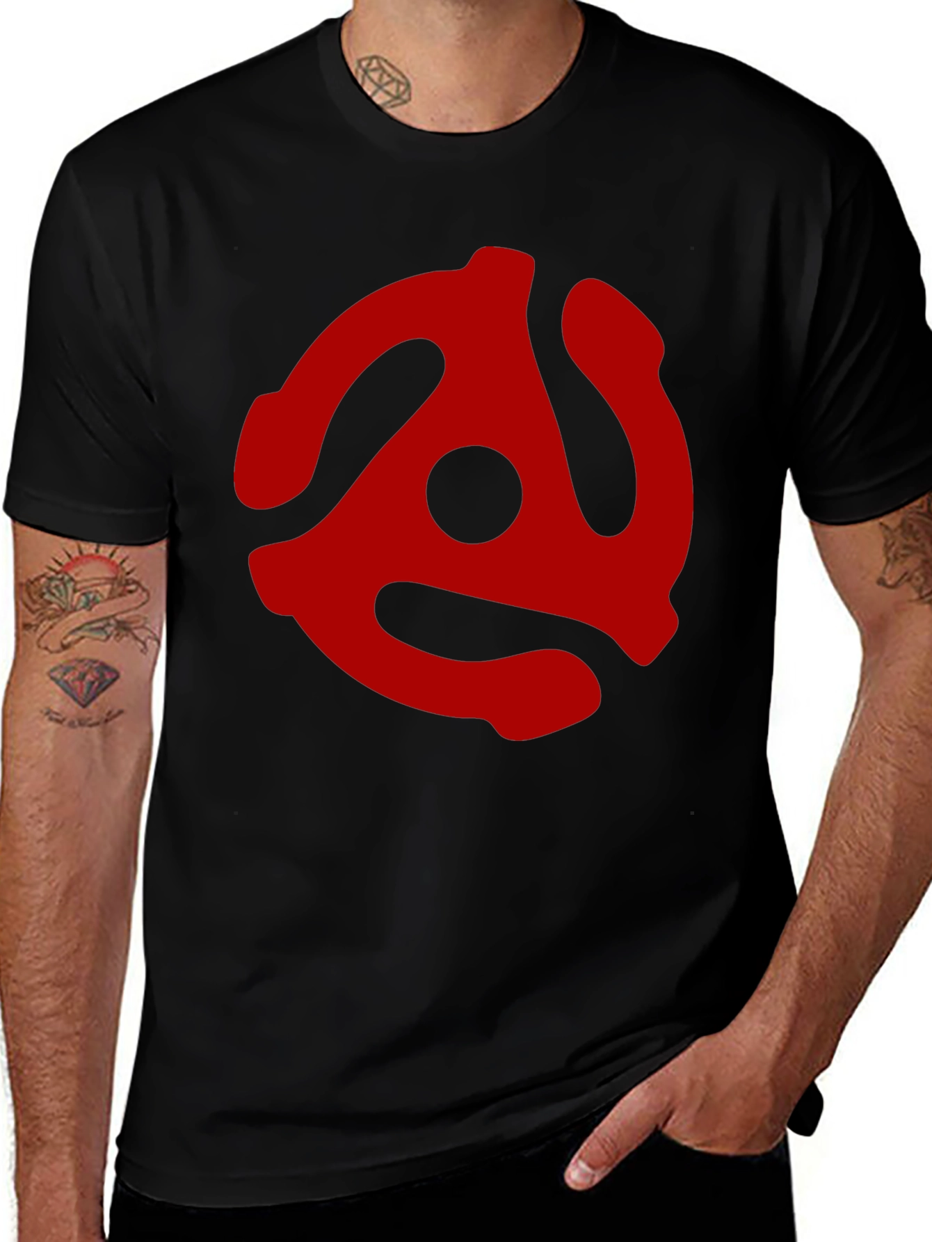 Red 45 RPM Adapter Graphic Tee - Black