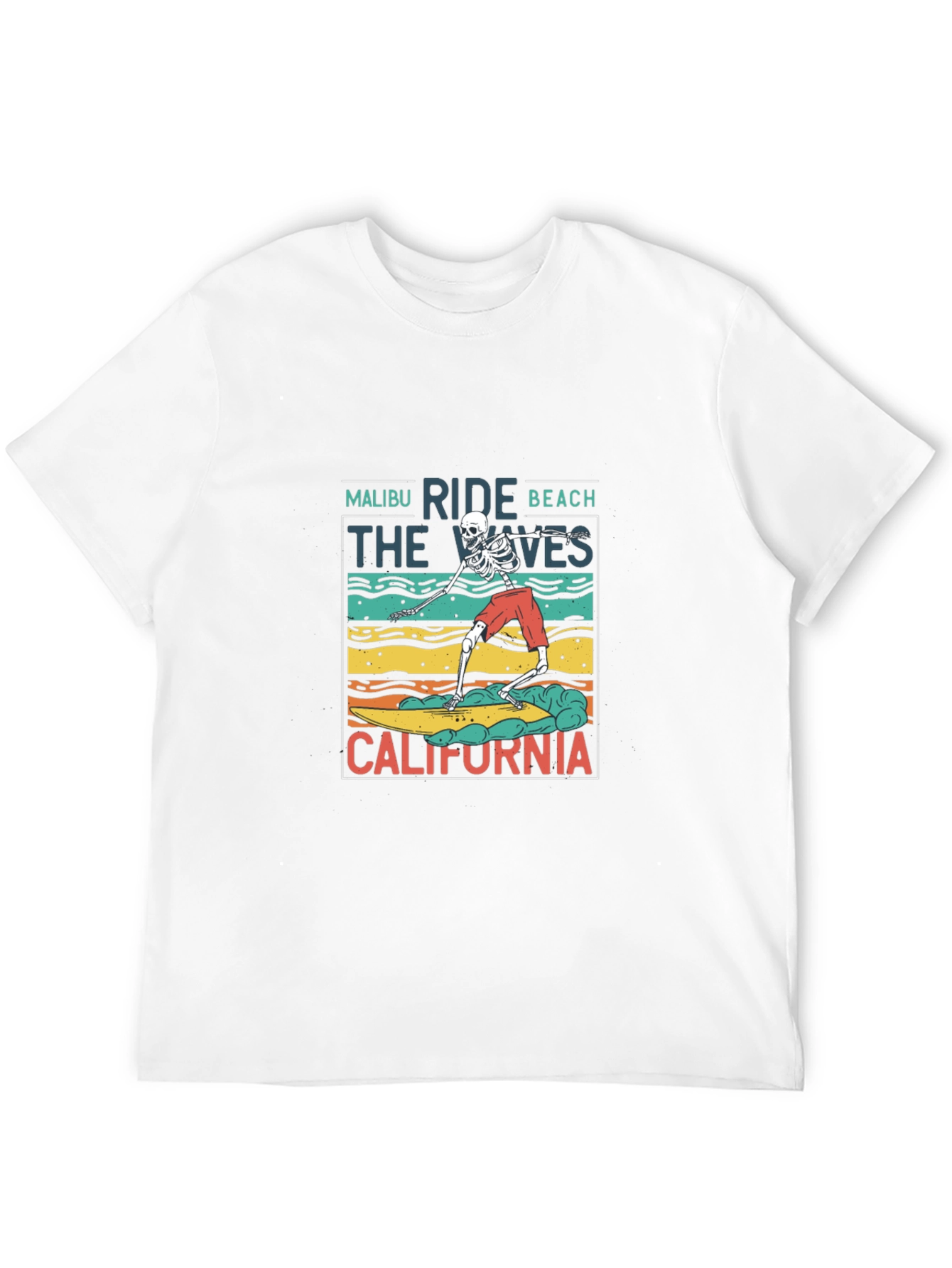Malibu Ride Beach Skeleton Surfer T-Shirt