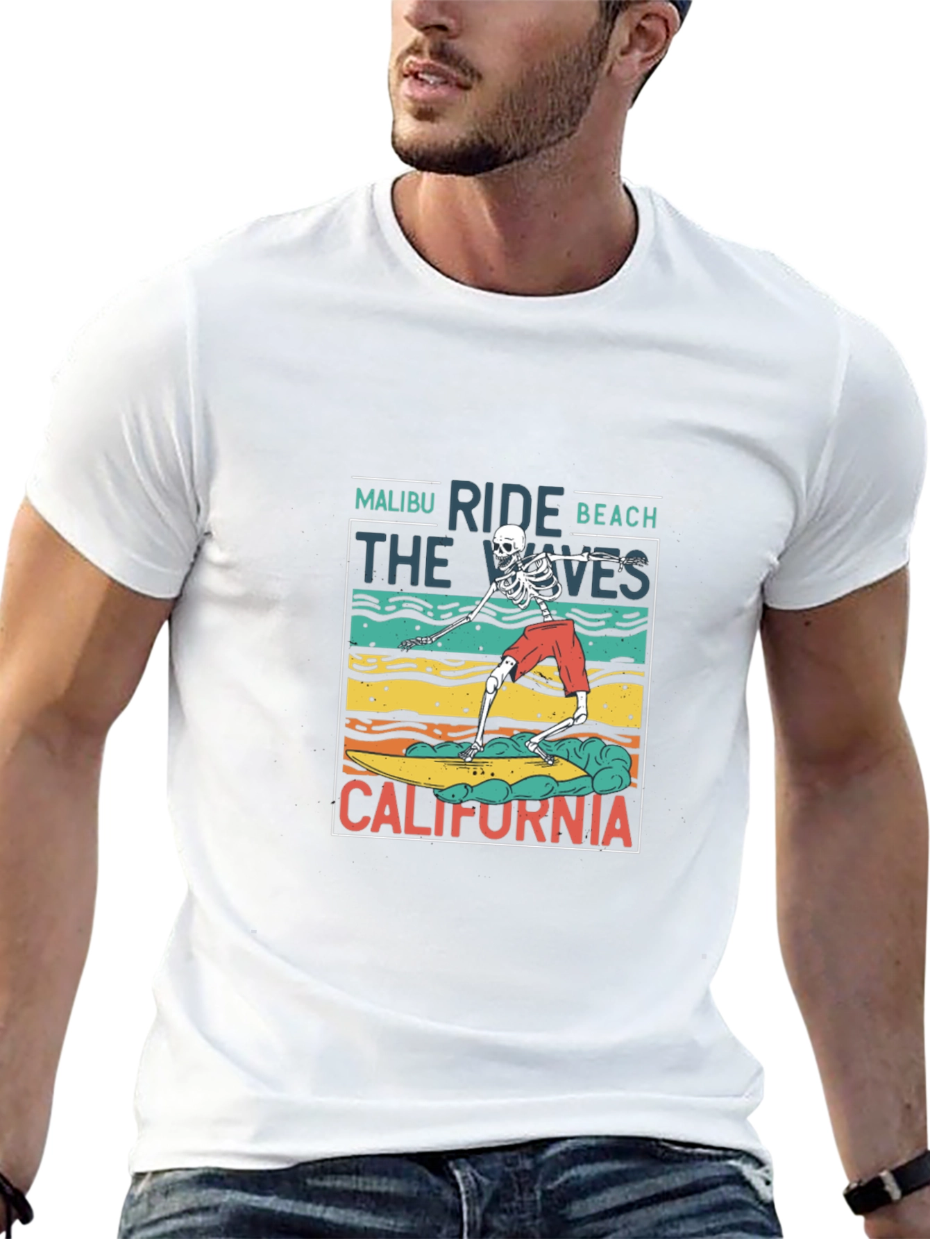 Malibu Ride Beach Skeleton Surfer T-Shirt