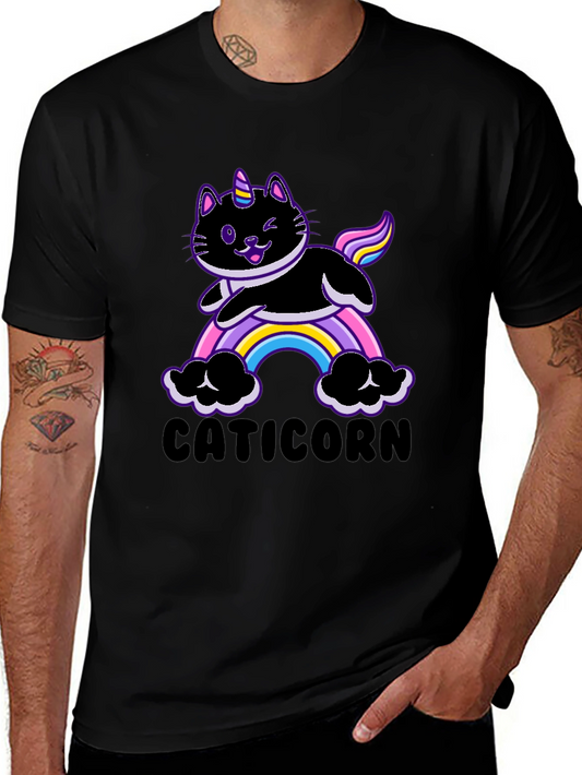 Caticorn Black T-Shirt - Rainbow Cat Unicorn Tee