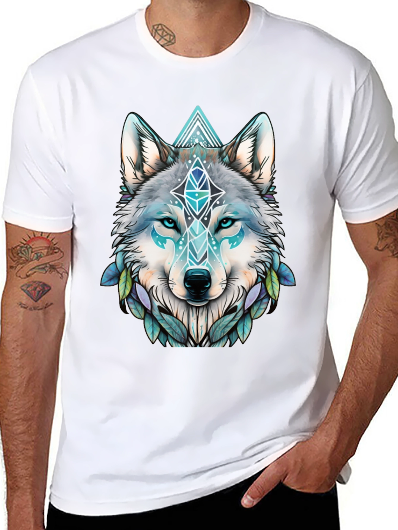 Wolf Graphic Tee - Geometric Design