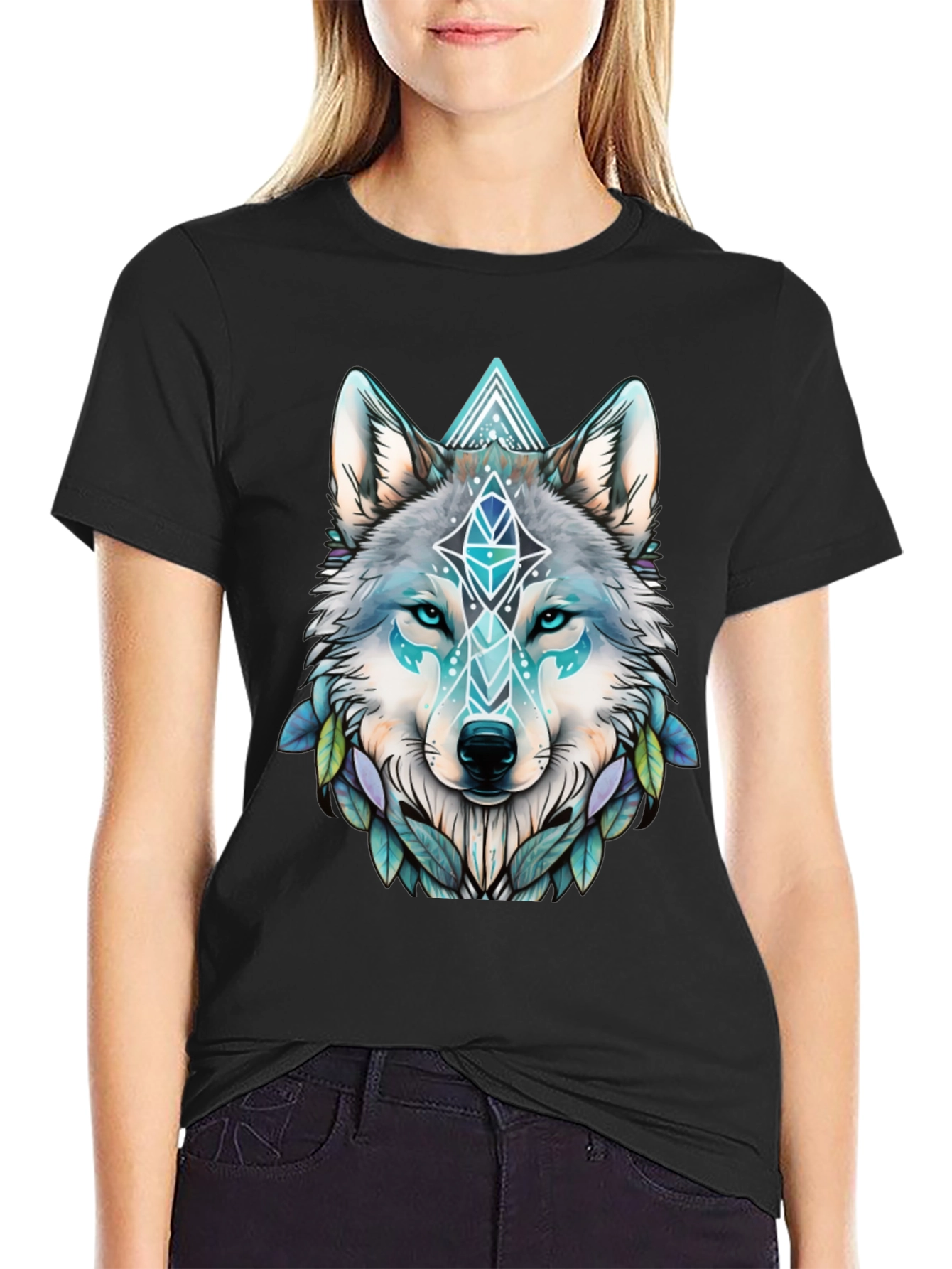 Wolf Graphic Tee - Geometric Design