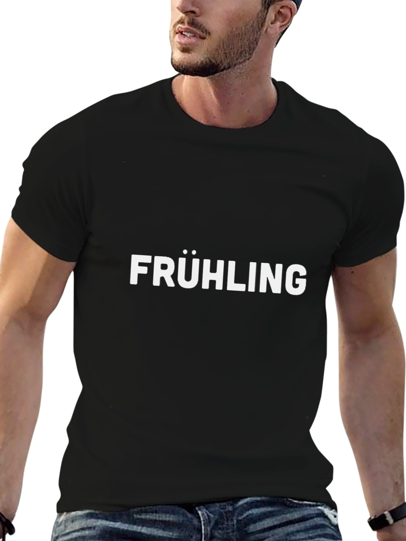 Frühling Graphic Tee - Black Cotton Casual T-Shirt