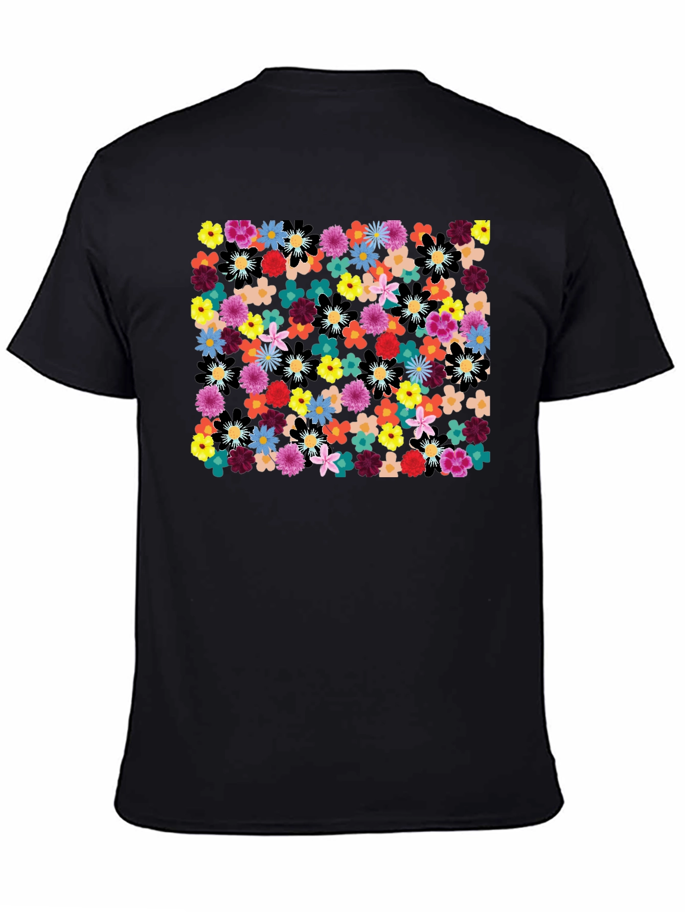 Floral Print Black Tee - Vibrant & Stylish