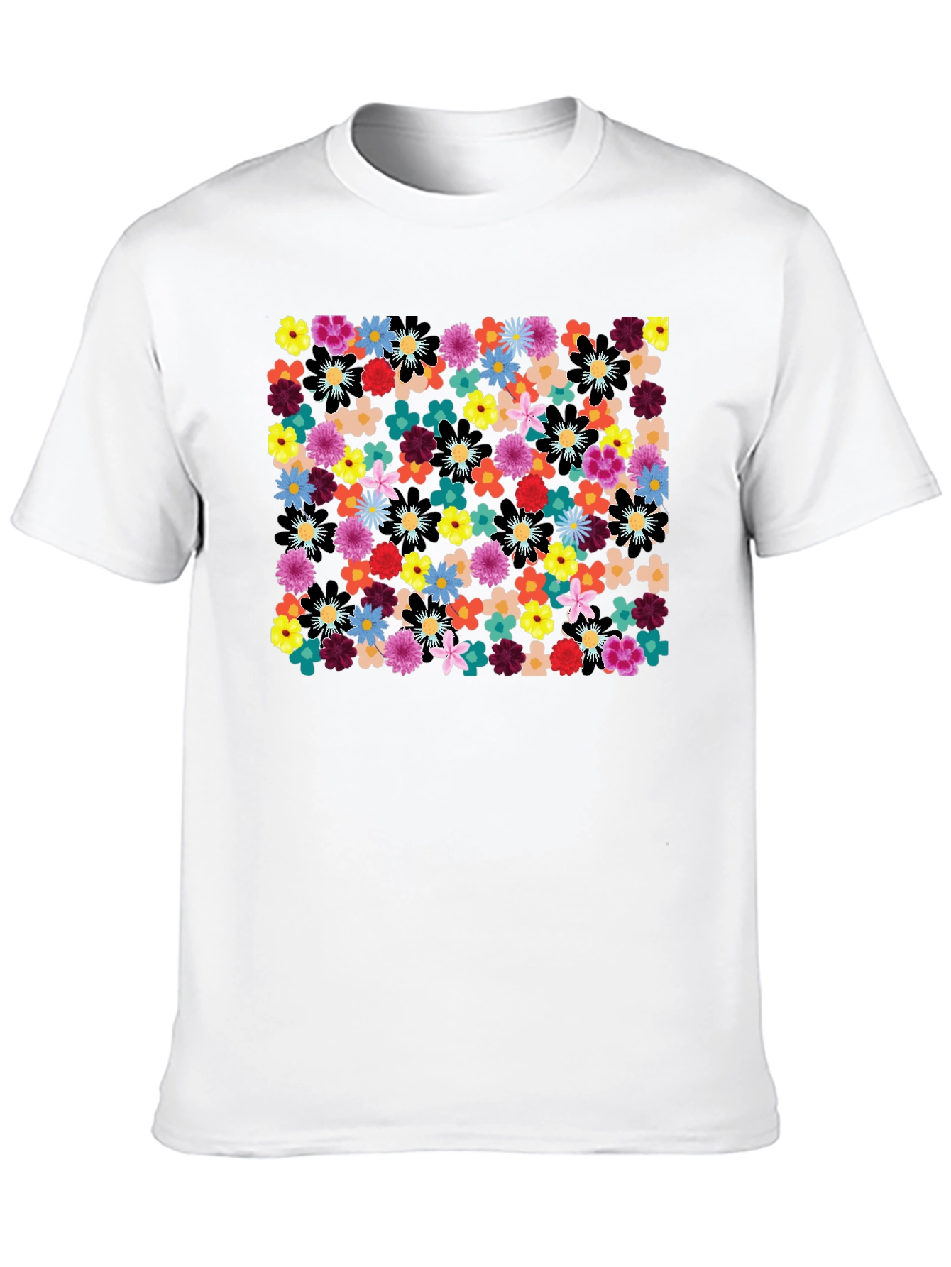 Floral Print Black Tee - Vibrant & Stylish