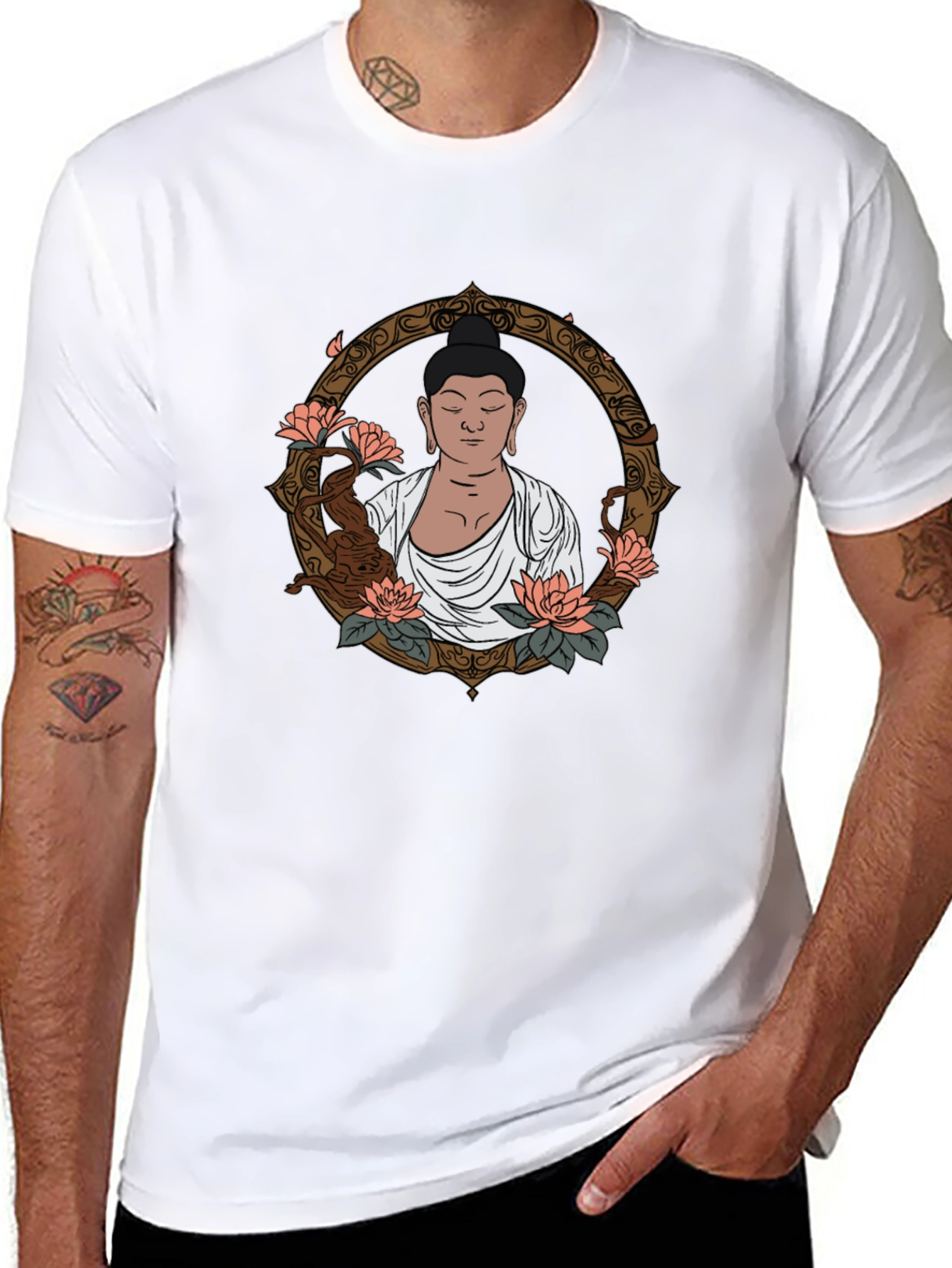 Buddha Lotus Graphic Black T-Shirt