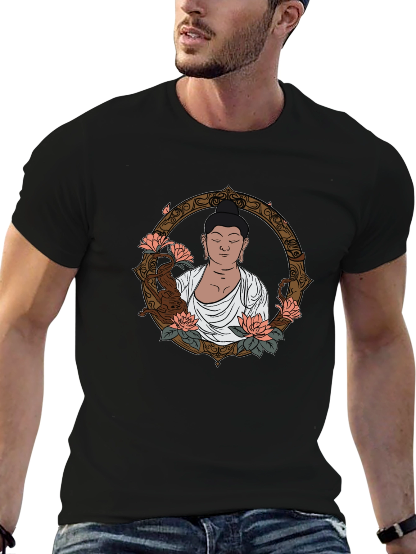 Buddha Lotus Graphic Black T-Shirt