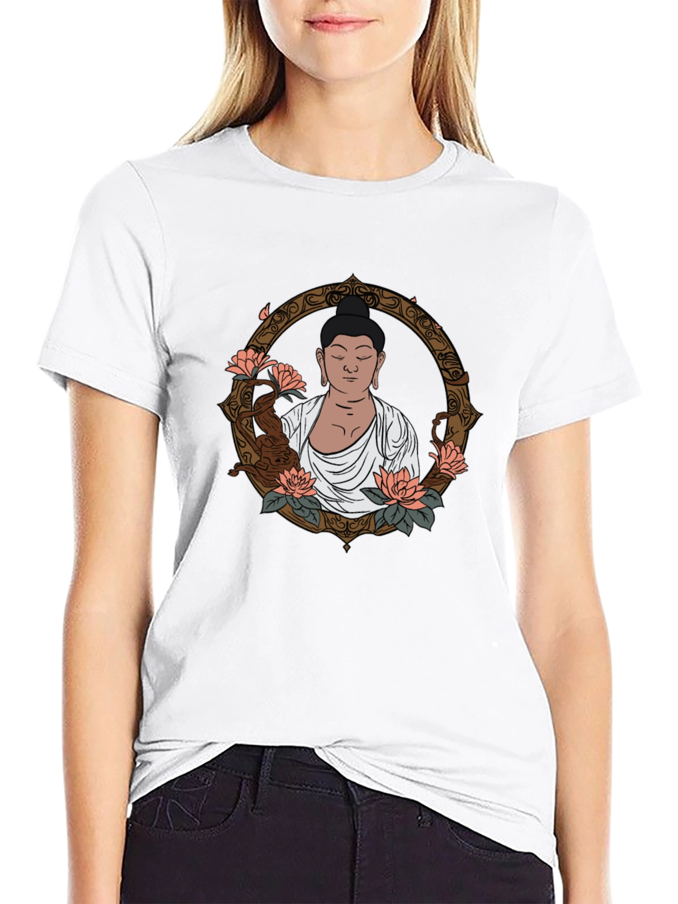 Buddha Lotus Graphic Black T-Shirt