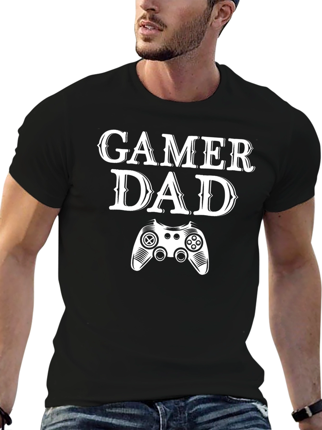 Gamer Dad Black T-Shirt with Controller Design