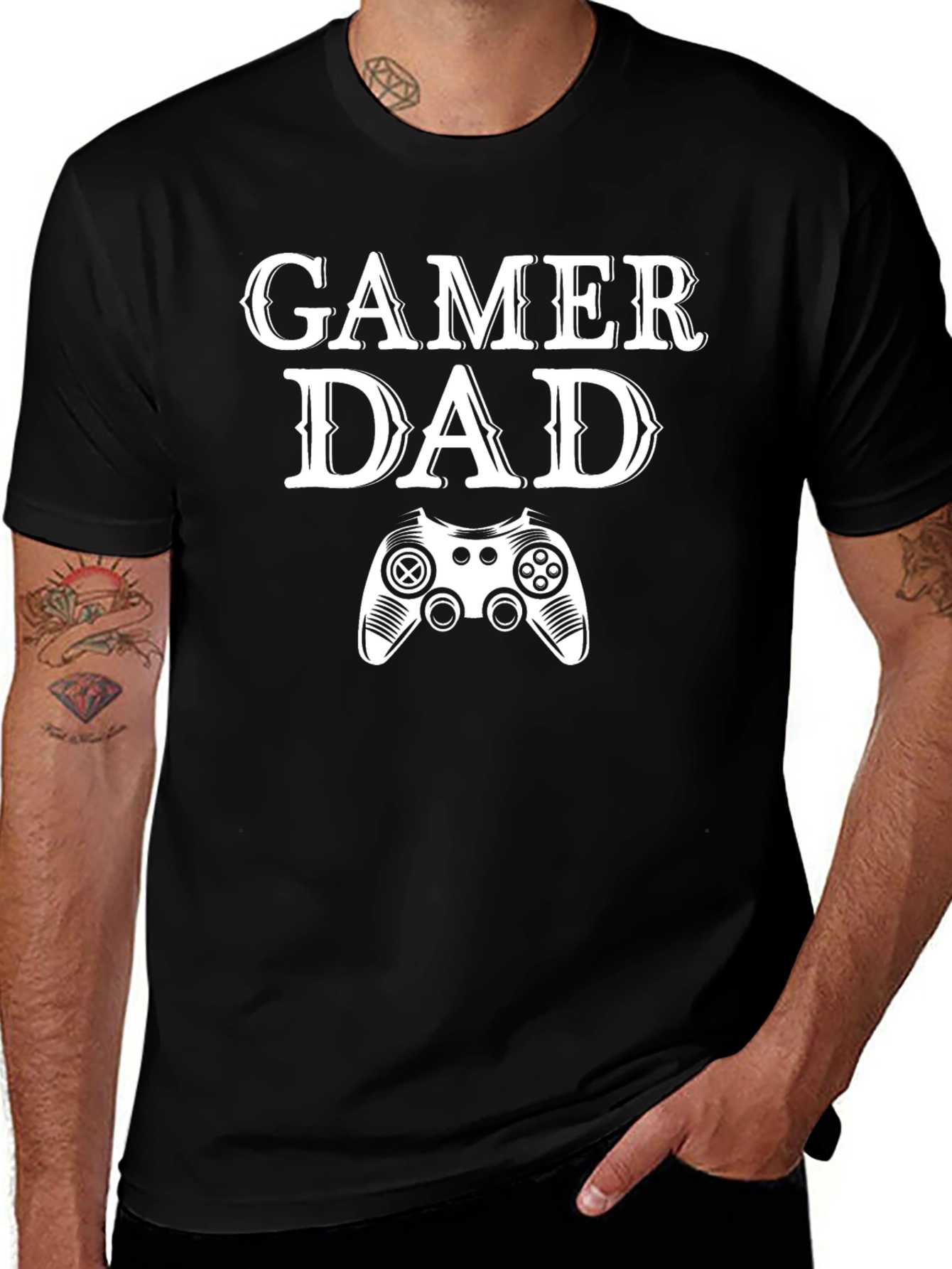 Gamer Dad Black T-Shirt with Controller Design