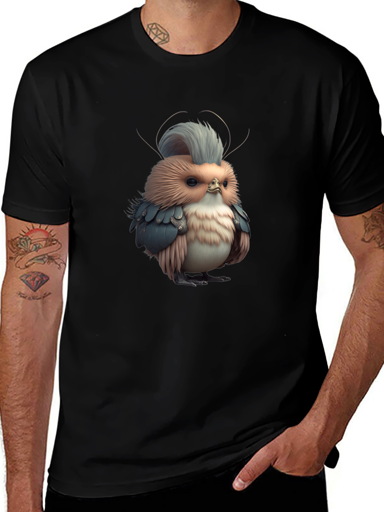 Novelty Bird Graphic Black Tee